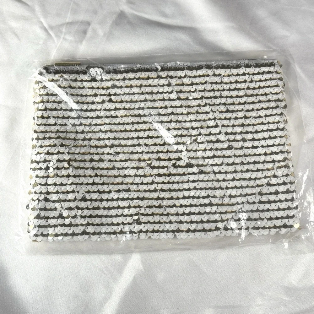 Tarte Cheers To You Makeup Bag Sequin Gold White Cosmetic Pouch New 6x9 Sealed